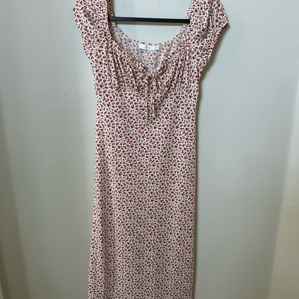 Lush Pink and White Flutter Sleeve Midi Dress